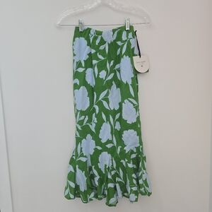 Kate Spade x Target Classic Rose Linen Fit Flare Midi Skirt Green/Blue, XXS